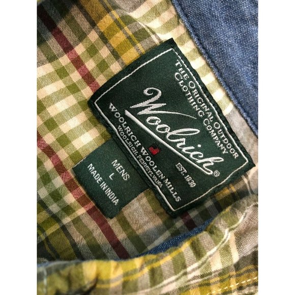 Woolrich Large Plaid Mens short sleeve button front shirt Woolen Mills Cotton - Picture 4 of 9